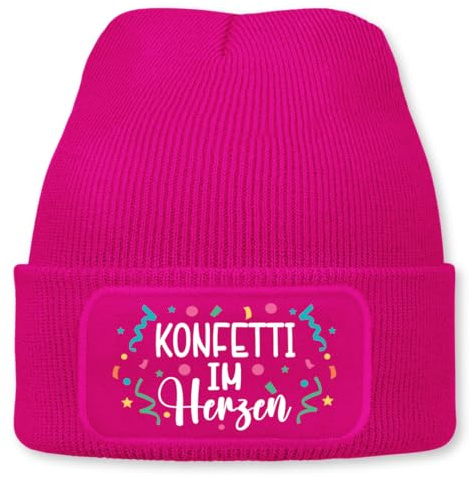 Prozente Momente Konfetti im Herzen – lustige Wintermütze | Beanie für Damen & Herren, warm, elastisch & Unisex, Strickmütze mit Patch & Druck, perfekt für Après-Ski, Weihnachtsmarkt & Fasching