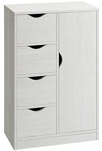 HOMCOM Mobile Bagno con 4 Cassetti e Armadietto a 2 Livelli, Mobiletto Bagno Salvaspazio con Maniglie Ritagliate per Camera da Letto Soggiorno, 54x29x83 cm, Bianco