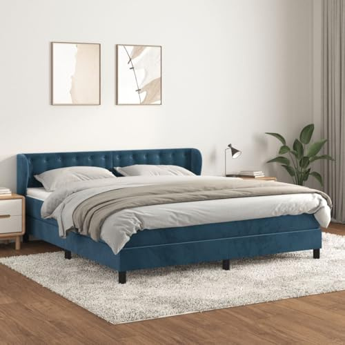 ACAGALA Boxspringbett mit Matratze 180x200 cm, Polsterbett Samt, Doppelbett mit Knöpfe Kopfteil, Bettrahmen mit lattenrost, verstärktes Starkes Stützbein, Dunkelblau