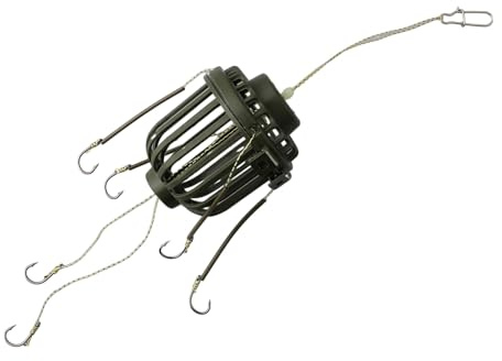 MeevrgR Feeder Halter Angelhaken zum Karpfenangeln, 30,5 cm ABS + Hartstahl Köderkäfig Korb mit 6 Haken, Olivgrün