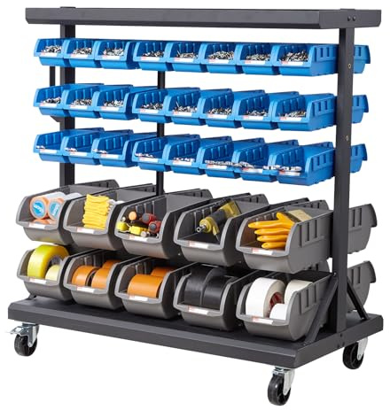 VEVOR Estantería de Almacenamiento con Ruedas, 5 Niveles y Doble Cara, con Capacidad para 68 Contenedores de PP Surtidos, para Garaje, Almacén, Oficina, Restaurante y Aula, 900 x 500 x 950 mm