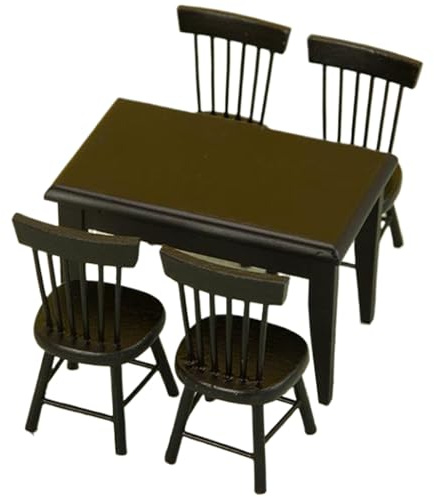 Monetais Puppenhaus-Möbelset aus Holz, 5 Teile/Satz, Puppenhausmöbel im Maßstab 1:12, inklusive 4 Stühlen und 1 Tisch, DIY-Zubehör für das Esszimmer des Puppenhauses im Maßstab 12