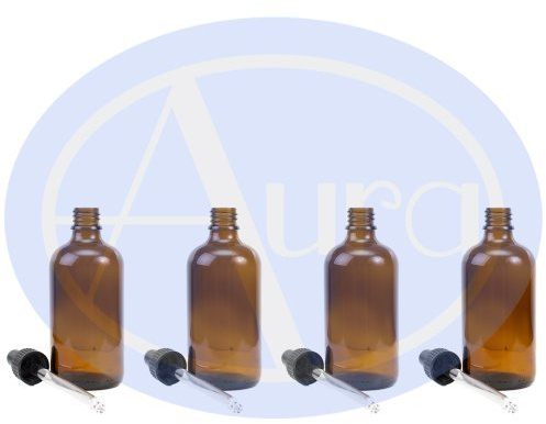 Pack of 4 Glass Pipette Bottles - Amber Glass - 100ml Use for Essential Oils/Aromatherapy