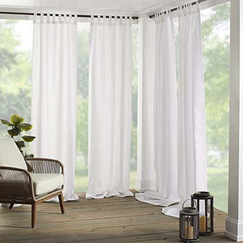 Elrene Home Fashions Indoor/Outdoor Solid UV Protectant Tab Top Single Window Curtain Panel Drape for Patio, Pergola, Porch, Deck, Lanai, and Cabana Matine White 52x95 (1 panel)