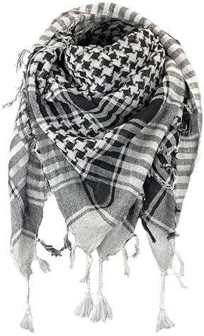 TOUTACOO, Keffiyeh, Bufanda Pañuelo Palestino 100% Algodón- Mixto Negro/Blanco