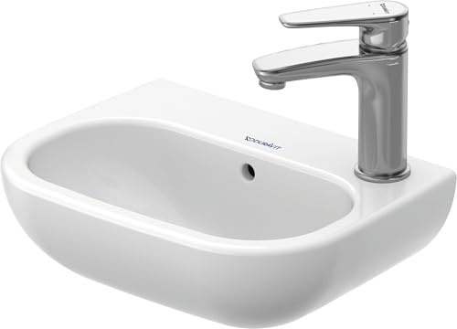 Duravit D-Code Handwaschbecken, mit Hahnloch rechts, mit Überlauf, 360x270x130mm, Weiß Hochglanz, 0705360008