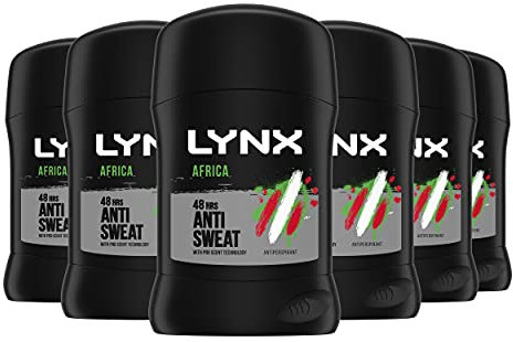 Lynx Africa Anti-perspirant Stick pack of 6 48-hour protection against odour and wetness deodorant to finish your style 50 ml