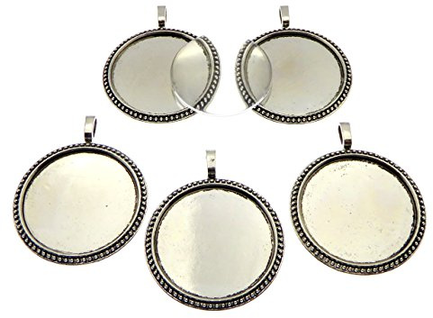 XieXie 5 Stück 40mm Fassungen antik silberfarben mit 40mm Cabochons