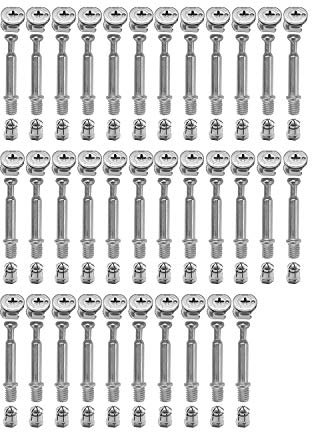 LOOTICH Connettore Eccentrico Raccordi a Camme Ø15mm con Tasselli M6x40mm e Dadi Pre-inseriti M6 per il Collegamento del Pannello del Mobiletto Mobili (Set da 34)