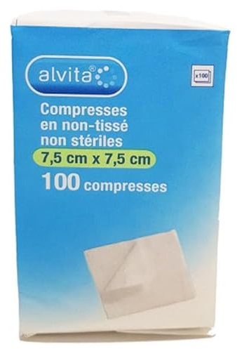 Alvita Compresse Non-Tissée Non Stérile 7,5 x 7,5cm 100 unités