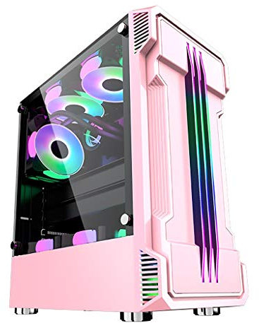 Gaming Case,Mid-Tower PC Gaming Case ATX/M-ATX/ITX - Front I/O USB 3.0 Port - Tempered Glass Side Panel - 8 Fan Position - Water-Cooling Ready (Color : Pink)