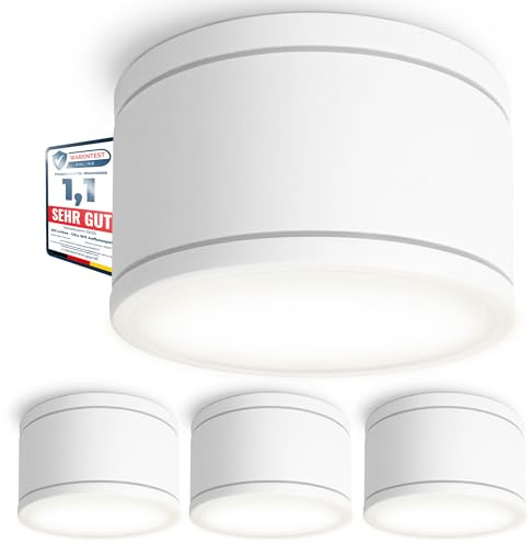 SSC-LUXon CELI-WX 4er Set flache LED Deckenspots Aufputz IP44 für Bad & Außen mit LED GX53 neutralweiß 3W - Strahler weiß 230V