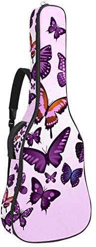 Gitarrentasche mit Reißverschluss, wasserdicht, weich, für Bassgitarre, Akustik- und klassische Folk-Gitarre, Schmetterling, Pink