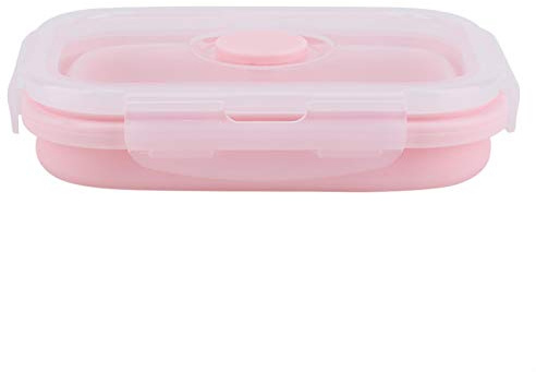 HERCHR Contenitori per alimenti pieghevoli, contenitori per il pranzo in silicone Contenitore per il pranzo per bambini e adulti(500ML-ROSA)