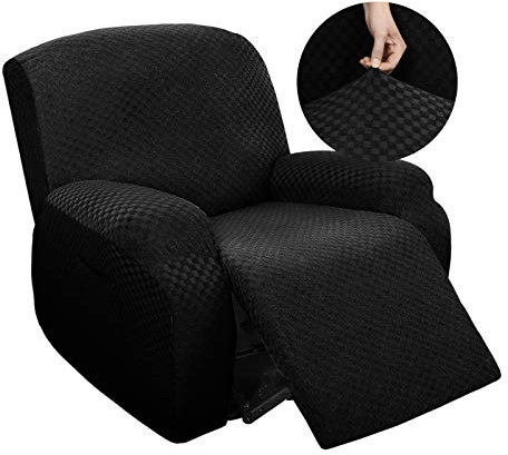 Highdi Stretchhusse für Relaxsessel Komplett Sesselschoner, Stretch Relaxsessel Bezüge 1 Stück - Karierter Jacquard Elastisch Sesselbezug für Fernsehsessel Liege Sessel (Schwarz)