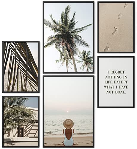 Papierschmiede® Mood Poster Set Coco Beach, Bilder Wohnzimmer Deko Schlafzimmer, 2x DIN A3 (ca. 30x42) und 4x DIN A4 (ca. 21x30), Palmen Strand Beige Grün - Wandposter ohne Rahmen