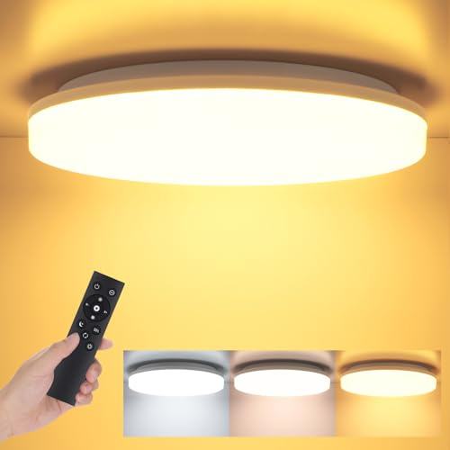 OPPEARL LED Deckenleuchte Dimmbar, Ø28cm, 24W LED Lampen Deckenlampen Rund, 2400LM Deckenbeleuchtung mit Fernbedienung Einstellbar, Küchenlampe für Küchenlampe, Bürolampe, Flurlampe Decke, 3000K-6500K