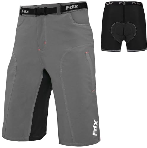 FDX MTB Cycling Shorts Mens 4D Padded Breathable Mountain Bike Shorts | Built for mountain biking, these 2-in-1 4D padded MTB shorts provide shock absorption, secure pockets and hi-vis details.
