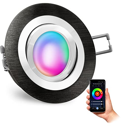 SSC-LUXon RF-2 Smart Einbauspot rund schwarz GU10 RGB WLAN flach 35mm | Smarter Einbauspot rund schwarz mit RGB GU10 - 16 Mio Farben per App & Sprache, schwenkbar, nur 35mm tief, WLAN ohne Hub