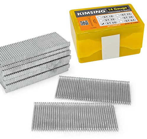 KIMSING ST50 - Clavos de hormigón, calibre 14, 50 mm, galvanizados, 800 piezas/caja, clavos en T para hormigón neumático, pistola de clavos en T de hormigón resistente