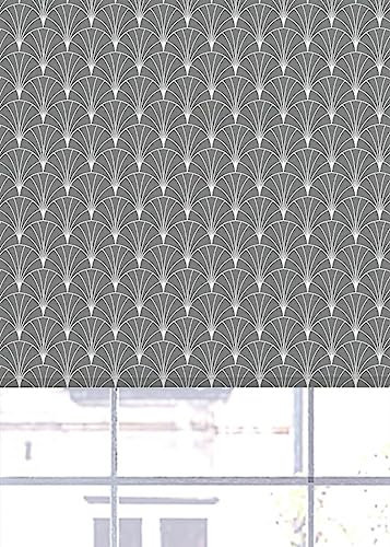 Lister Cartwright Oriental Fan Blackout Roller Blinds Windows Blinds Child Safety Easy Fit Made to Measure (White & Grey, 120 cm Width x 140 cm Drop)
