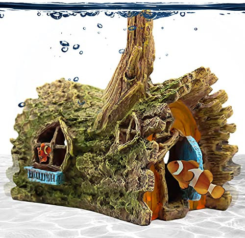 Fazhongfa Betta casa in legno con nascondere decorazione grotta - acquario ornamento per pesci piccoli e medi - accessori pesce resina giocattolo nascondiglio