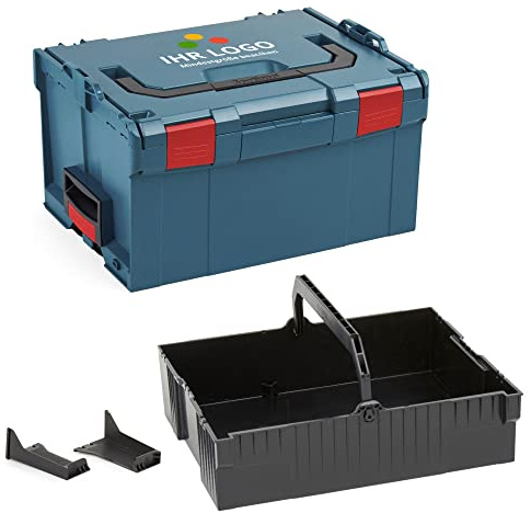 L-BOXX LBOXX 238 - Cassetta degli attrezzi professionale espandibile, misura 3, colore blu professionale, adattabile individualmente con il vostro logo, con inserto per appenderla, colore: nero