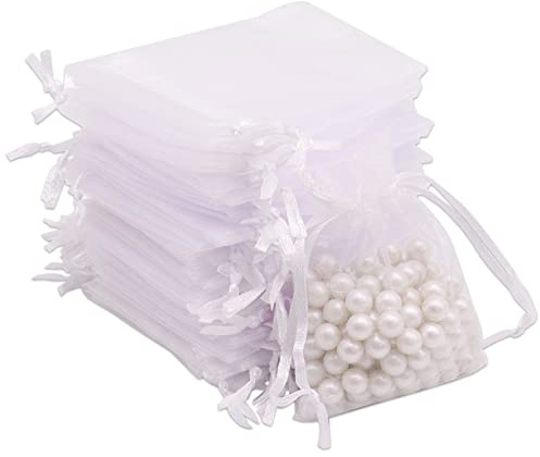 Leeyunbee 100PCS 7x9cm Bolsas de Organza Blanco, Bolsitas de Organza | Bolsa para Envoltura de Joyas, con Cordón, Rellenable, para Regalo, Boda Favores Caramelo, para Fiestas, Cumpleaños y Navidad