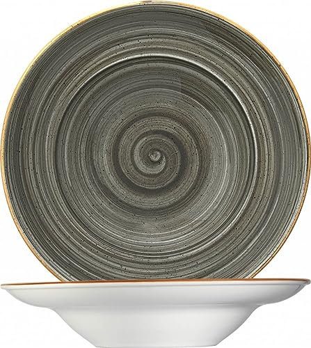 Bonna 6x Suppenteller Pastateller Speiseteller Essteller Salatteller Geschirr Teller tief 27cm 45cl Anthrazitgrau Creme Porzellan rund Aura Space Gourmet Kantenschutz