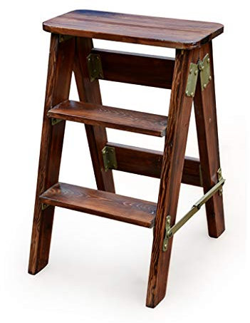 CHEMYO Klappbarer Hocker aus Holz, multifunktionales Leiterregal für Küchenbüros, 3-Stufen-Trittleiter für Heimbibliothek, Loft-Leiterregal – Kapazität 150 kg (3 Farben erhältlich)