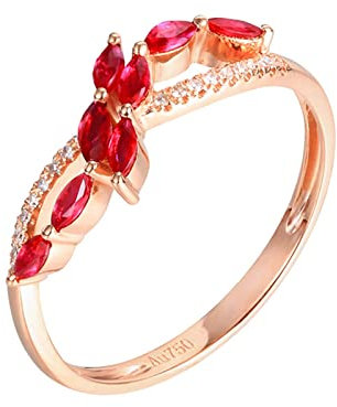 Epinki Damen Echte Goldschmuck Solitärring 18K Rotgold Frauen, Rubin Pärchen Ringe Rot 0.49ct Blatt Trauringe 750 Rose Gold mit Diamant, Gr.67 (21.3)