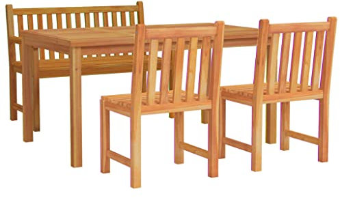 vidaXL Gartenmöbel 4-TLG. Tisch Bank Stuhl Gartengarnitur Sitzgruppe Gartenset Sitzgarnitur Gartentisch Esstisch Gartenbank Gartenstuhl Massivholz Teak