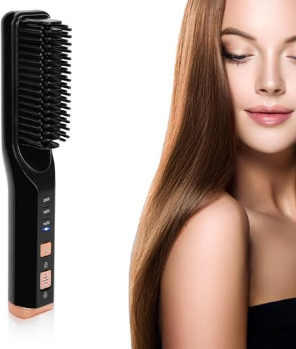 Haarglätterbürste, Elektrisch Beheizte USB-Haarglättungsbürste Salon Home Travel (Schwarz)