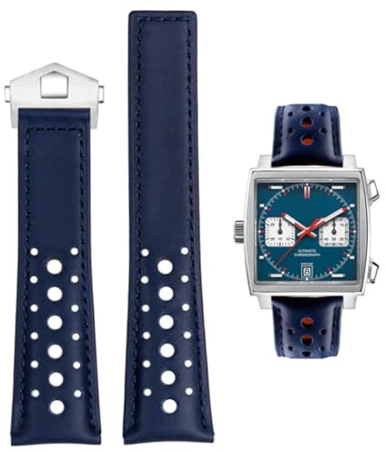 FOUUA Uhrenarmband 22mm Kompatibel mit TAG Heuer Monaco Leder Echtleder-Uhrenarmband mit Blauen Schwarz Armband Uhrenarmband Ersetzen Kompatibel mit TAG Heuer Carrera Aquarace Serie
