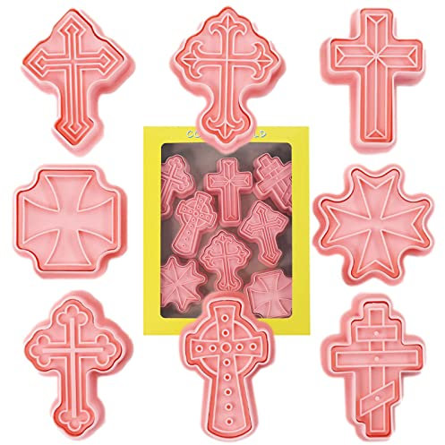 Jildouf Molde de galletas con forma de cruz | Juego de 8 cortadores de galletas con forma de cruz de Navidad - Cortador de galletas en relieve 3D para pastel de chocolate, fondant, arcilla,