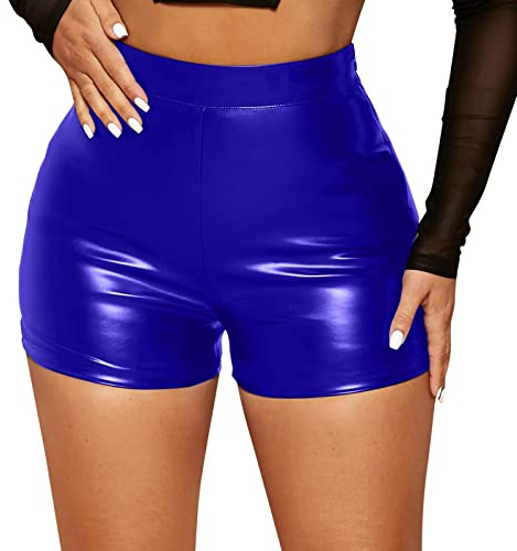 Damen Sexy LederShorts Hohe Taille PU Lederoptik Kurze Hose Push up Lederimitat Kunstlederhose, Damen Hot Pants Wetlook Shorts Hohe Taille Kurze Hose Lackleder Breiter Bund Tanz Outfits Sexy Clubwear