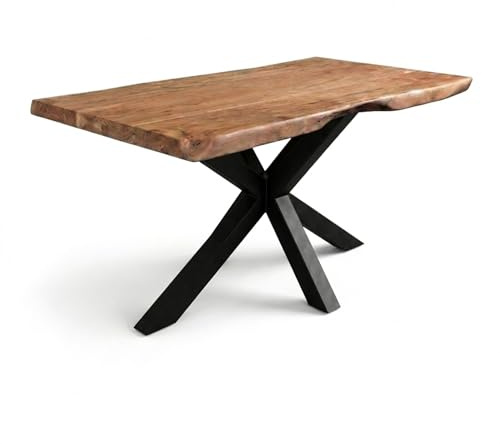 SAM Esstisch Cali 140x80 cm Akazie Natur Spider-Gestell schwarz | Baumkantentisch massiv, Akazienholz naturfarben, Esszimmertisch, Industrial-Design