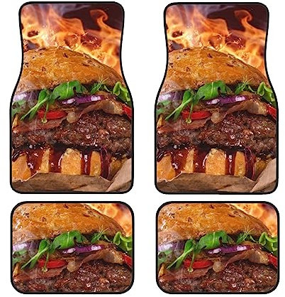 Hamburger Steak Fast Food Print Auto Fußmatten Teppich rutschfeste Auto Vorne Hinten Fußmatten Fit für die meisten Autos Zubehör 4 Stück Set