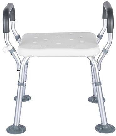 Sedia da doccia con braccioli imbottiti e schienale, sedile antiscivolo per vasca da bagno, sedia da doccia regolabile in altezza per capacità 174,6 kg, sedia da doccia per vasca da bagno interna