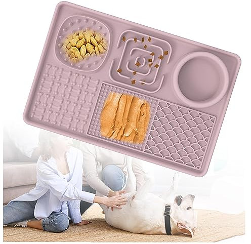 JUNZAI Leckmatte Hund, mit superstarker Saugkraft,BPA-fre,Anti Rutsch, Silikon Schleckmatte Hund Anti Schling Napf Hund Groß, für Hund für Baden, Trainieren, Fellpflege Krallenpflege,Pink