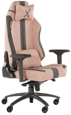 X-Rocker Onyx High Back Ergonomic Gaming Chair for Adults & Teens - 4D Armrests, Head & Lumbar Cushion, Height Adjustable Recliner, Luxury Fabric - Powder/Slate Grey