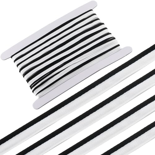 GORGECRAFT 10 Yards*11mm Ruban de Biais à Rayures Blanches et Noires Cordon de Garniture de Passepoil Rubans en Polyester pour Ruban de Reliure Ourlet Couture Couture Passepoil Quilting Accessoires