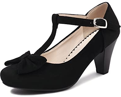 elerhythm, scarpe Mary Jane da donna vintage, con cinturino a T e fiocco, stile Gatsby anni 1950, pumps con punta chiusa anni 1920, vittoriane, dolce, alla caviglia, elegante, comode, formali, da