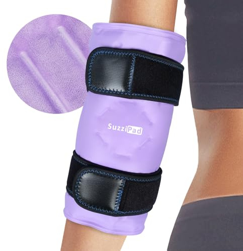 SuzziPad Elbow Ice Pack Wrap – Wearable Cold Compression Sleeve for Elbow & Forearm, Reusable Ice Pack for Tennis & Golf Recovery, Purple