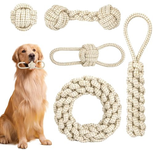 Volhuluk Hundespielzeuge Set, 5 Stück Hunde Kauspielzeug Seil, Hundeseile Spielzeug aus Baumwolle & Hanf, Interaktives Kauspielzeug für Welpen, Kleine, Mittelgroße Hunde