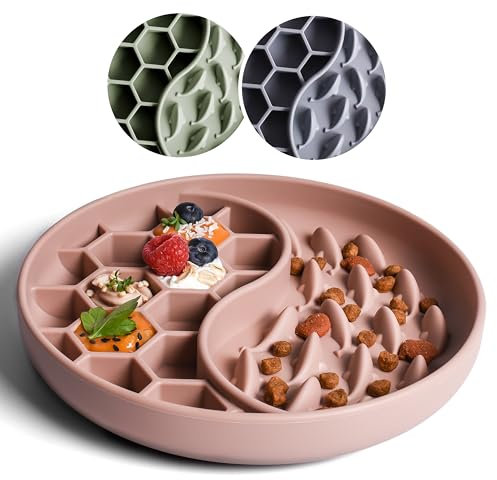 ne&no® Anti Schling Napf für Hunde und Katzen I Slow Feeder I Leckmatte Hund mit großem Saugnapf I Schleckmatte Katze für Nassfutter und Trockenfutter (Mauve)