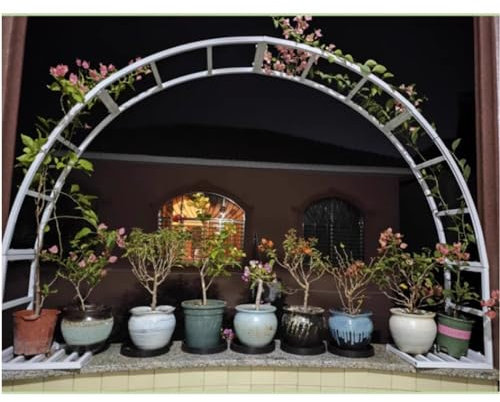 NILZA Metallbogen Rankgitter Für Kletterpflanzen Torbogen 120×60cm Rosenbogen Gartenbogen Terrasse Dekoration Rankhilfe Bogen Ständer Mit Sockel (Color : White, Size : W 250cmxH 125cm)