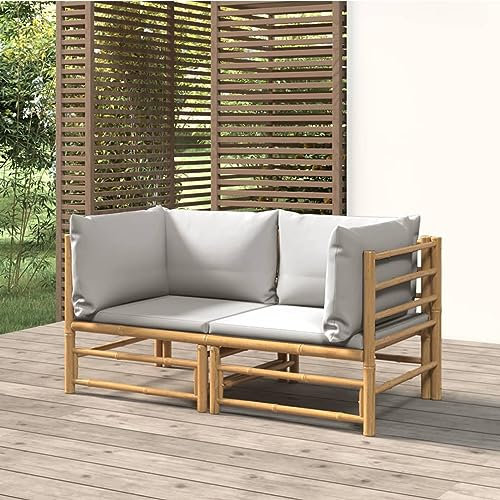 Keyroto 2 STK Lounge Möbel Outdoor Gartenlounge Outdoor Gartenlounge Set Gartensofa Garten Gartenmöbel Set mit Kissen Bambus Hellgrauen