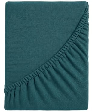Spannbettlaken für Doppelbett, Spannbettlaken mit Ecken, einfarbig, elastisch auf 4 Seiten, 100% Baumwoll-Jersey, 170/180 x 190/200 cm, Petrol