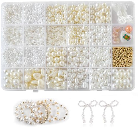 Weiße Perlen Set, Armbänder Selber Machen Perlen zum Auffädeln Weiße Perlen, Armband Set Selber Machen Geschenke für Mädchen Armbänder Charm Kit für DIY Armband Schmuckherstellung (DIY Set 1)